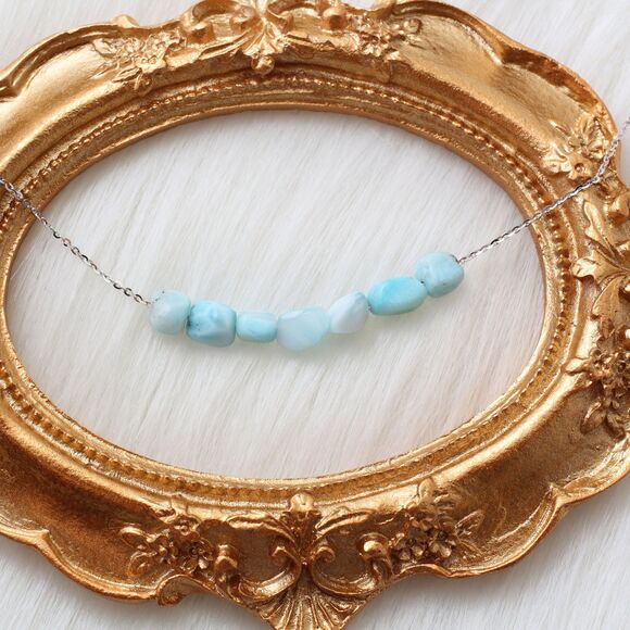 LARIMAR NECKLACE, CURB Chain Necklace, Larimar Gemstones, 925 Sterling Silver - Picture 1 of 4